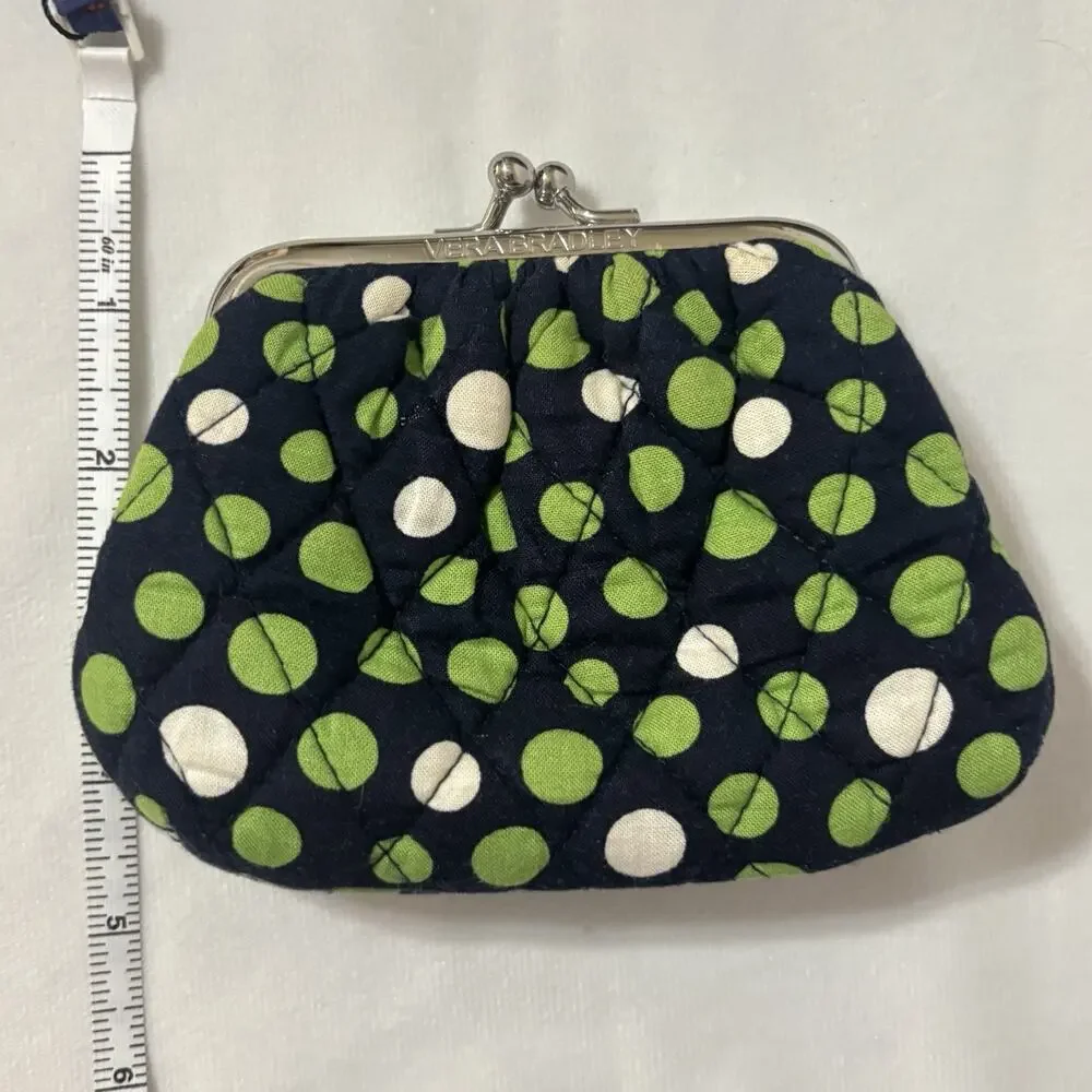 Vera Bradley Double Kiss Kisslock Coin Change Purse Retired Pattern Green Dots - Picture 3 of 5